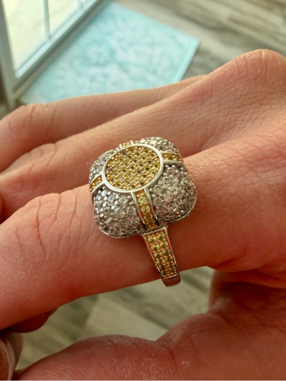 Sterling Silver Yellow Sapphire and White Zircon Pavé Ring Size 8 NEW - Picture 2 of 6
